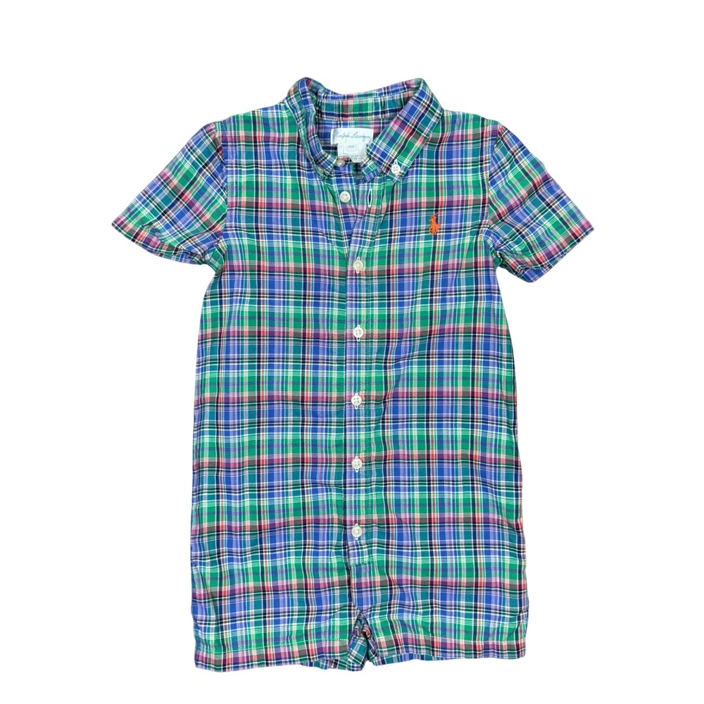 Vintage Ralph Lauren Baby Boy Plaid Romper Multi Color 24M